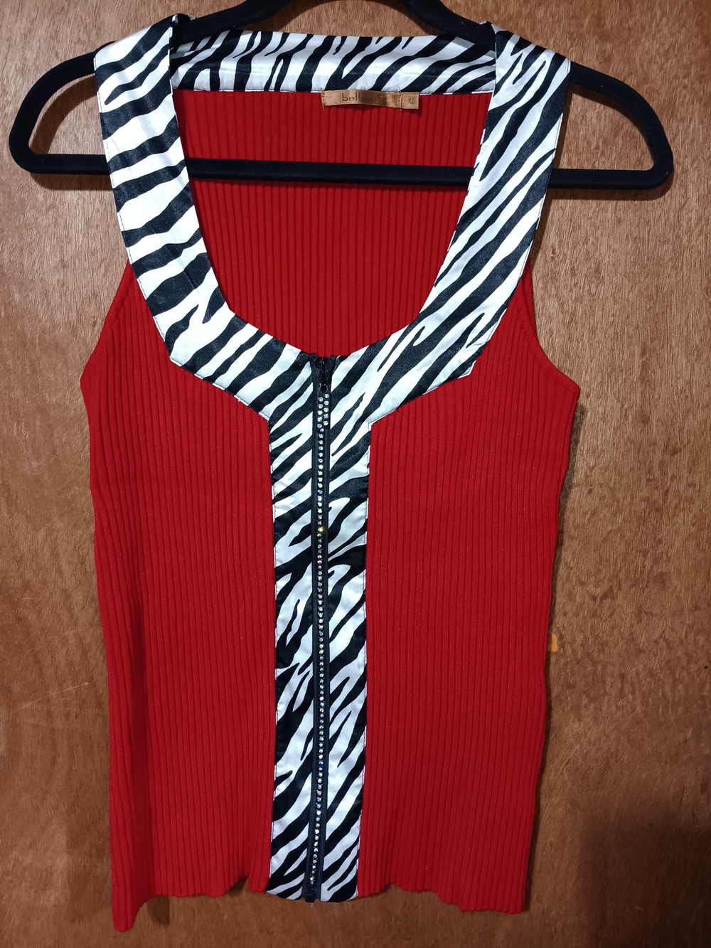 Belldini Red Ribbed Tank with Zebra-Print Trim